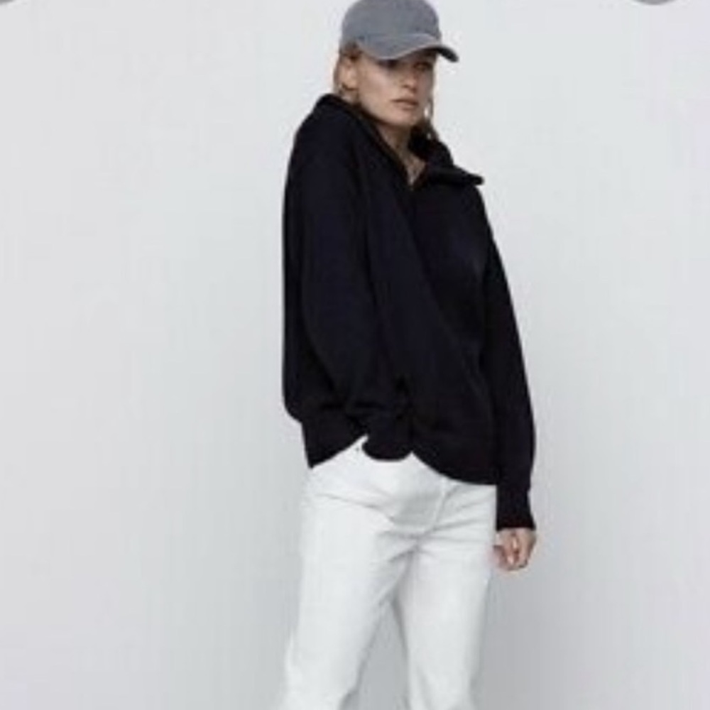 Zara Navy Zip-Front Ribbed Sweater - Picture 7 of 7